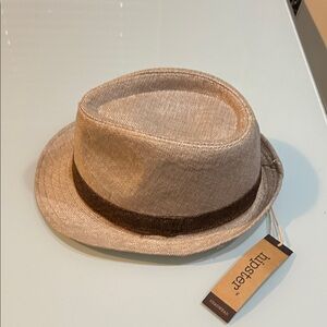 NWT Light Tan linen Fedora men’s hat with Dark Brown Band